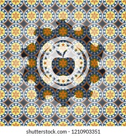 apple icon inside arabic style emblem. Arabesque decoration.