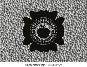 icono de manzana dentro de la placa negra con fondo de burbujas grises. Ilustración vectorial. Detallado. 