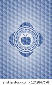 apple icon inside blue hexagon emblem.