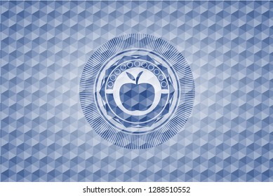 apple icon inside blue hexagon emblem.