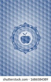 apple icon inside blue hexagon emblem.