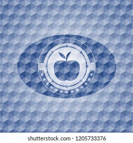 apple icon inside blue polygonal badge.