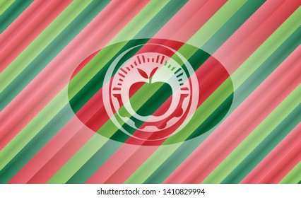 apple icon inside christmas emblem background.