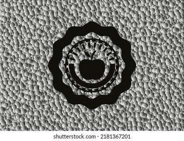 apple icon inside dark emblem with grey bubbles background. Retro. Vector Illustration. Detailed. 