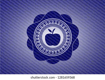 apple icon inside emblem with denim high quality background