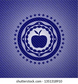apple icon inside emblem with denim texture