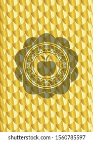 apple icon inside golden emblem or badge. Scales pattern. Vector Illustration. Detailed.