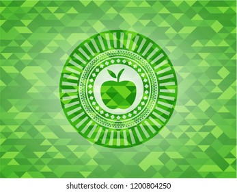 apple icon inside green emblem with mosaic background