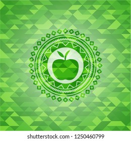 apple icon inside green emblem with mosaic background