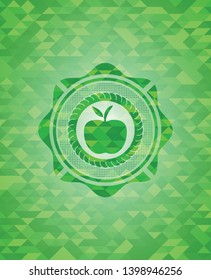 apple icon inside green emblem. Mosaic background