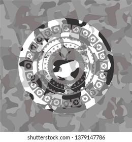 apple icon inside grey camo emblem