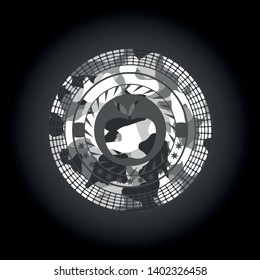 apple icon inside grey camouflage emblem