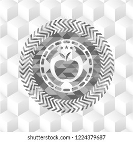 apple icon inside grey emblem. Retro with geometric cube white background