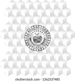 apple icon inside grey emblem. Vintage with geometric cube white background