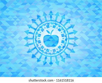 apple icon inside light blue emblem with mosaic ecological style background