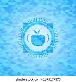 apple icon inside light blue emblem with triangle mosaic background