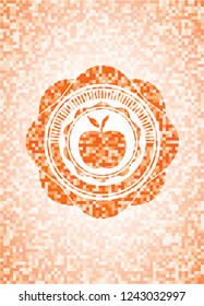 apple icon inside orange mosaic emblem