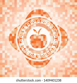 apple icon inside orange mosaic emblem with background