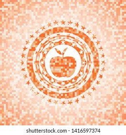 apple icon inside orange mosaic emblem with background