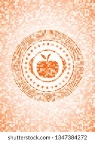 apple icon inside orange tile background illustration. Square geometric mosaic seamless pattern with emblem inside.