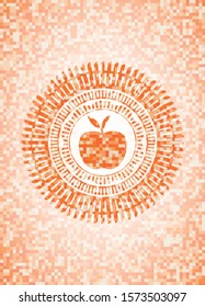 apple icon inside orange tile background illustration. Square geometric mosaic seamless pattern with emblem inside.