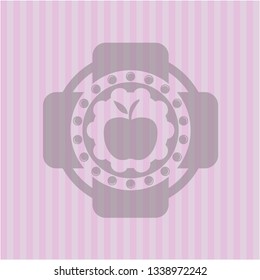 apple icon inside pink emblem. Retro