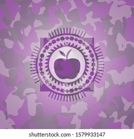 apple icon inside pink and purple camouflage emblem