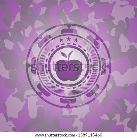 apple icon inside pink and purple camouflage emblem