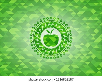 apple icon inside realistic green mosaic emblem