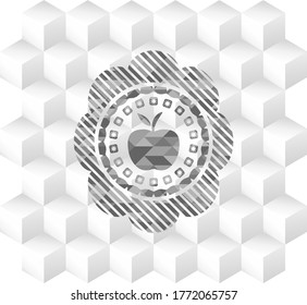 Apfelsymbol in realistisch grauem Emblem mit würfelweißem Hintergrund. 