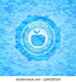 apple icon inside realistic light blue mosaic emblem