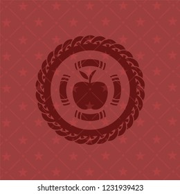 apple icon inside realistic red emblem