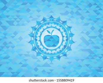 apple icon inside realistic sky blue mosaic emblem
