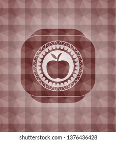 apple icon inside red badge with geometric pattern background. Seamless.