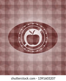 apple icon inside red badge with geometric background. Seamless.