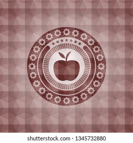 apple icon inside red emblem or badge with geometric pattern background. Seamless.