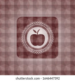 Apfelsymbol in rotem Emblem mit geometrischem Muster. Nahtlos.