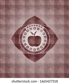 apple icon inside red emblem with geometric background. Seamless.