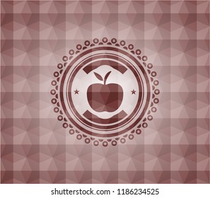 apple icon inside red seamless emblem or badge with geometric pattern background.
