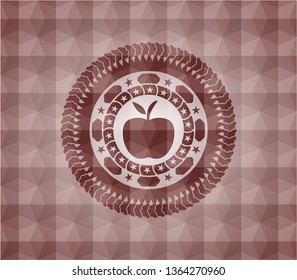 apple icon inside red seamless badge with geometric pattern.