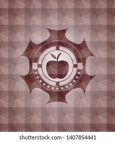 apple icon inside red seamless geometric pattern emblem. Seamless.