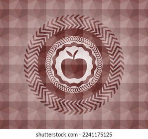 apple icon inside red seamless polygonal badge. 