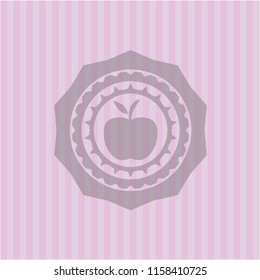 apple icon inside retro style pink emblem