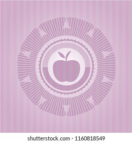 apple icon inside retro style pink emblem