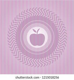 apple icon inside retro style pink emblem