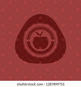 apple icon inside retro style red emblem