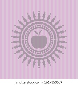 apple icon inside retro style pink emblem