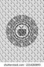 apple icon inside silver color emblem or badge. Scales pattern. Vector Illustration. Detailed. 