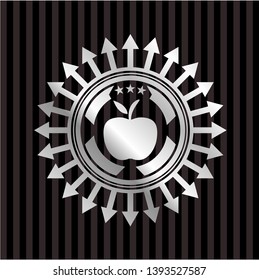 apple icon inside silvery emblem or badge