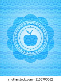 apple icon inside sky blue water wave emblem.